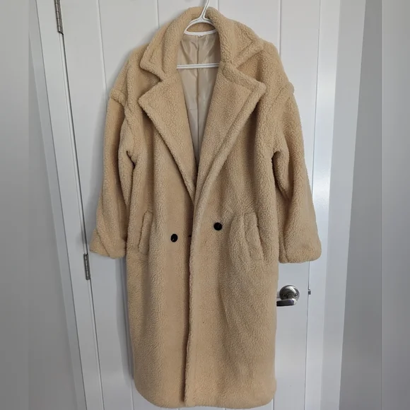 Beige long teddy coat hotsell